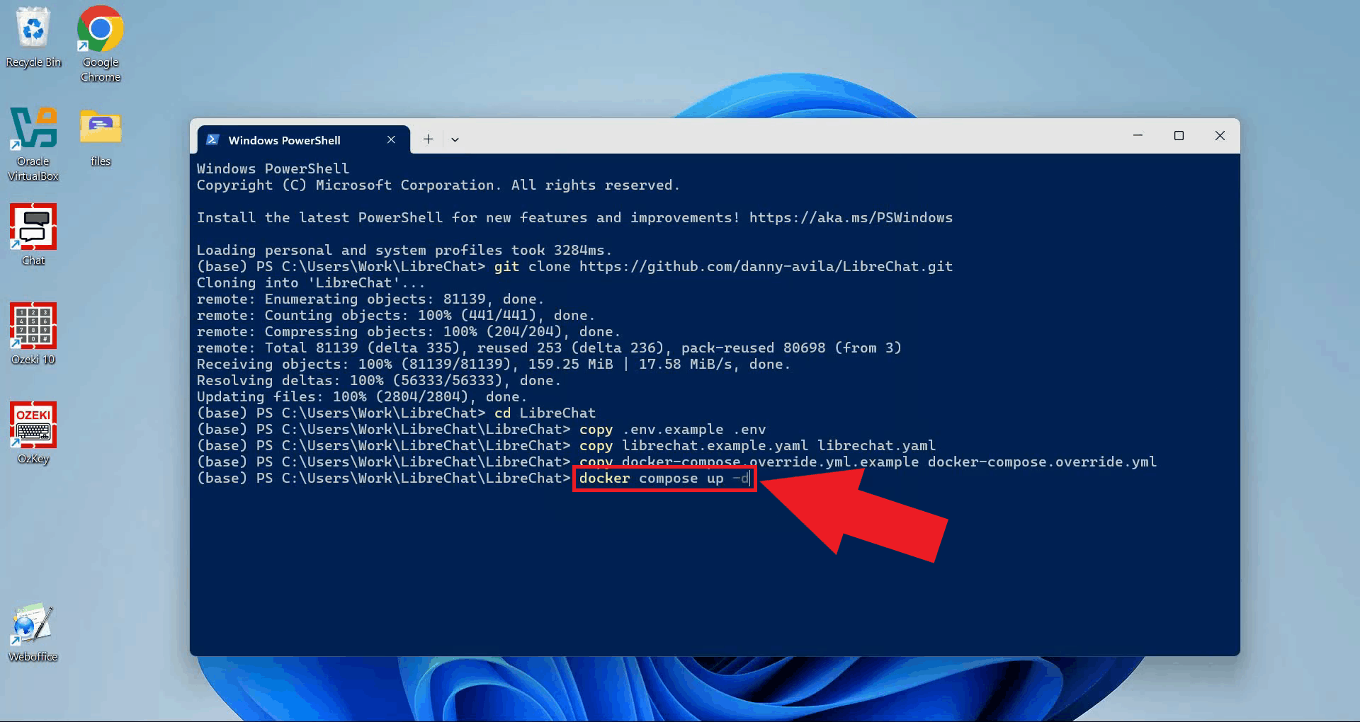 Compose up the container