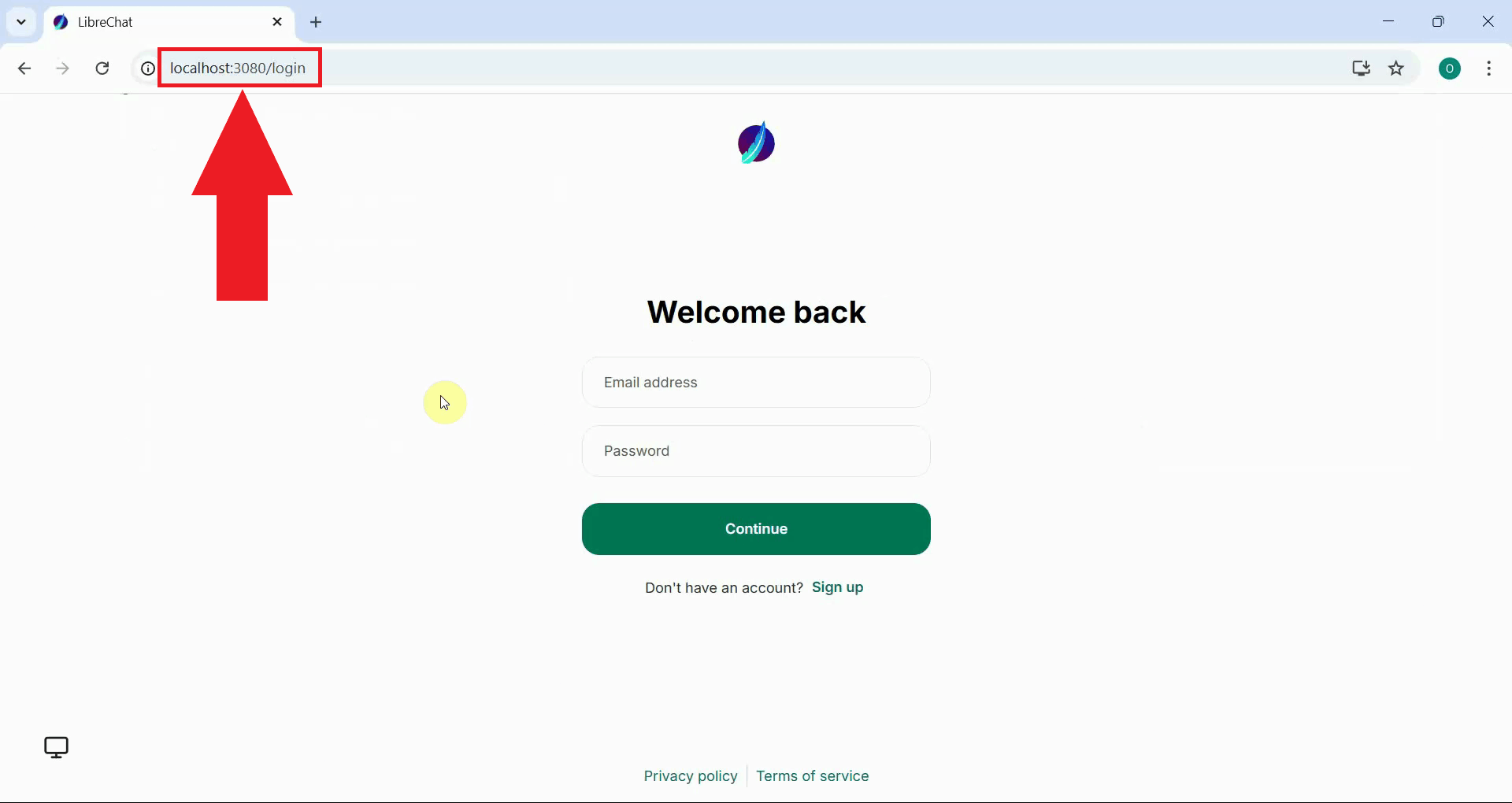 Navigate to LibreChat in browser