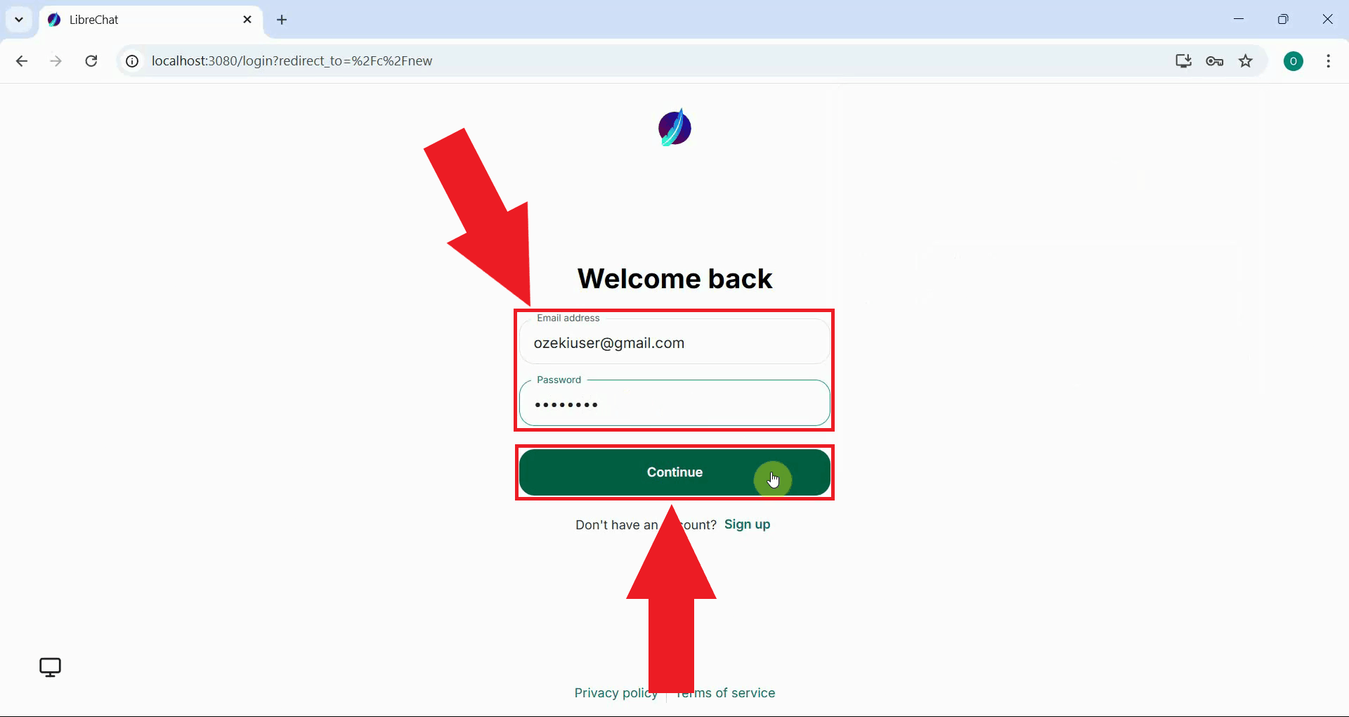 Log in to LibreChat