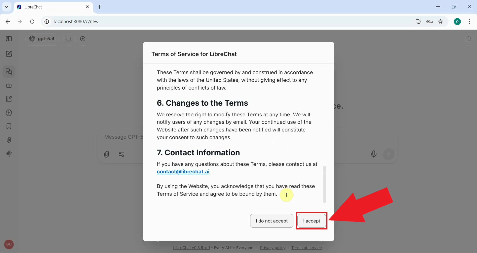 Review and accept terms of service