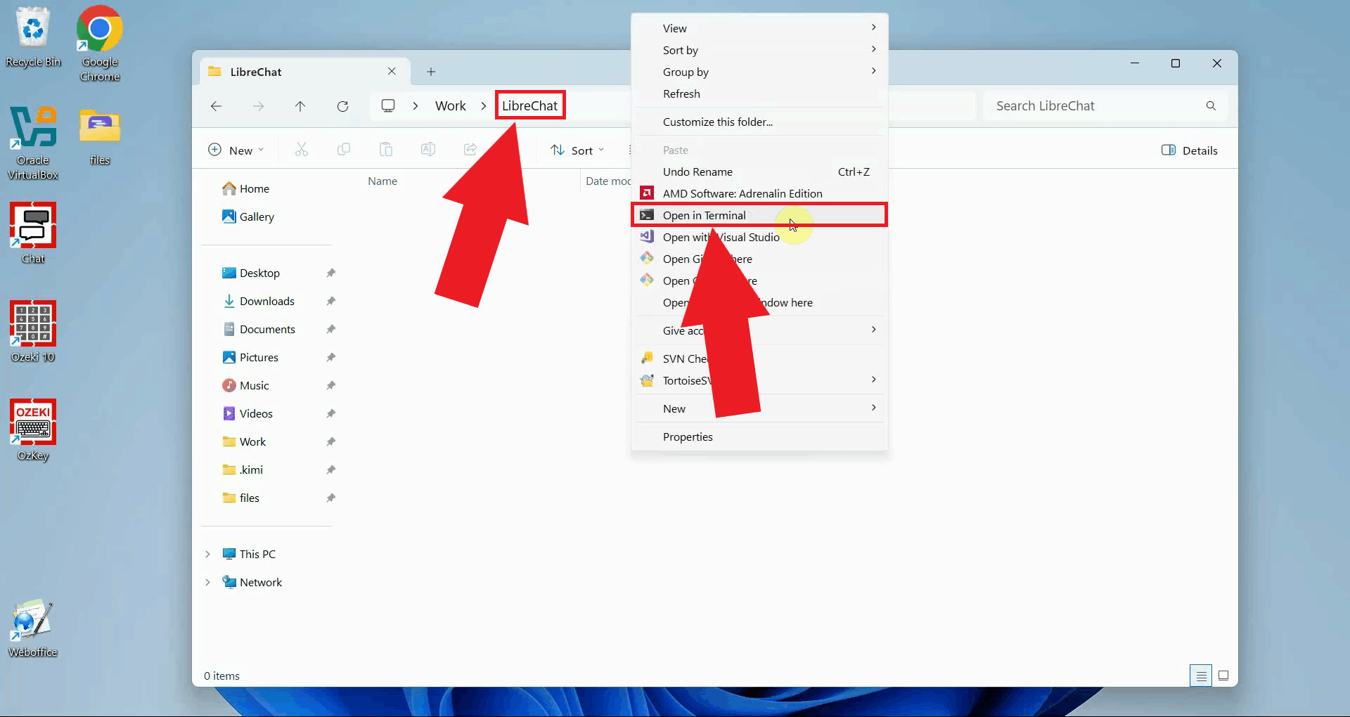 Open terminal in LibreChat folder