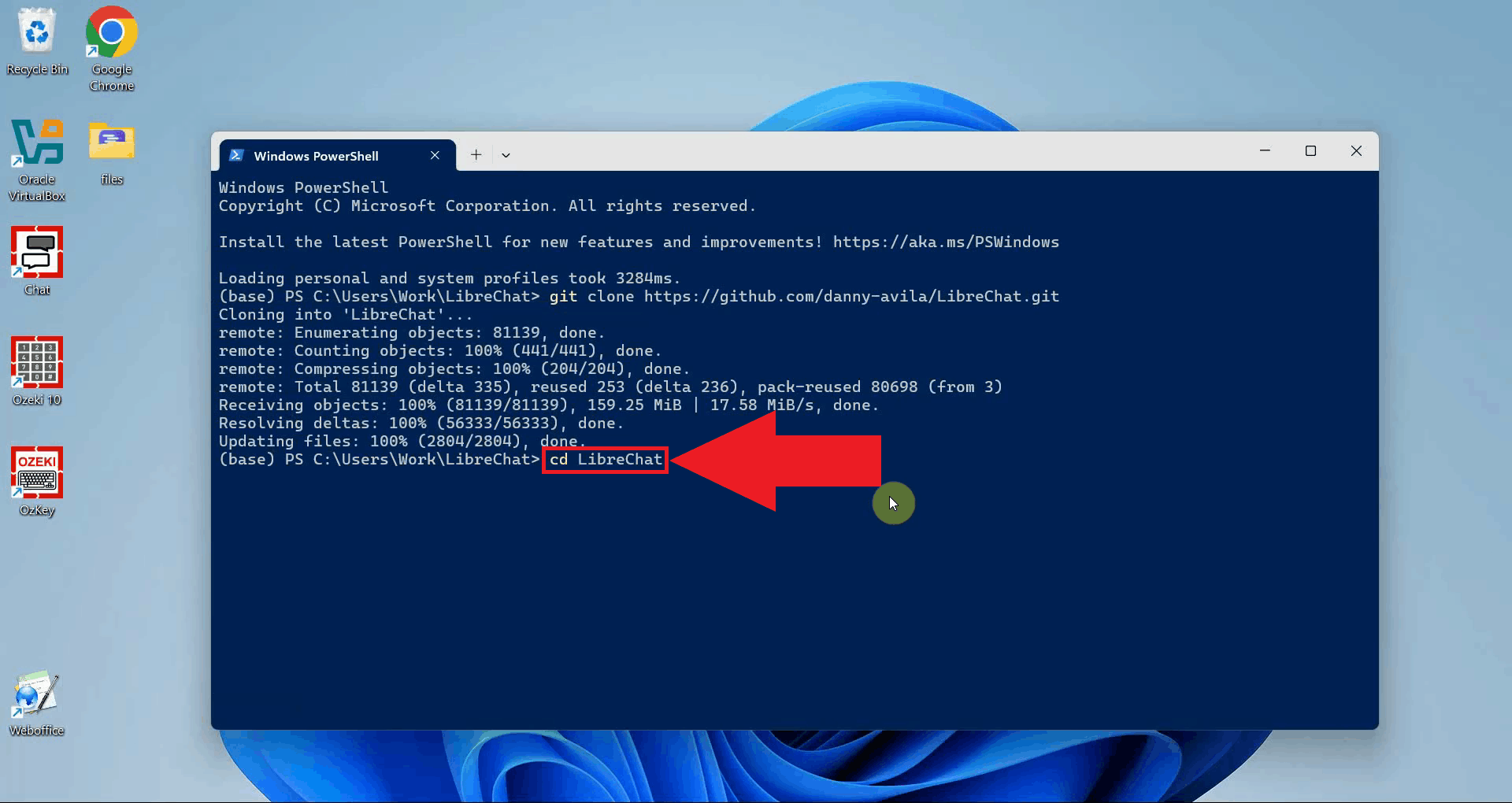 Navigate to cloned repo using cd