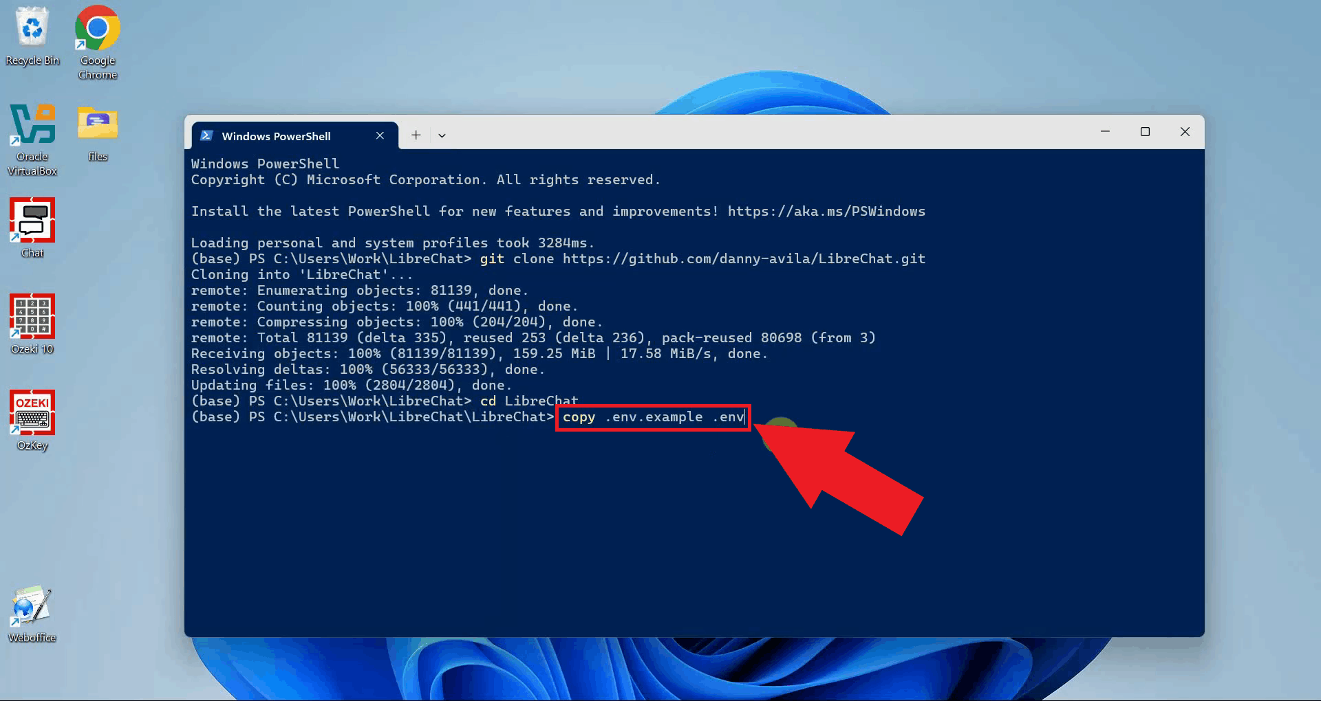 Copy .env.example to .env file