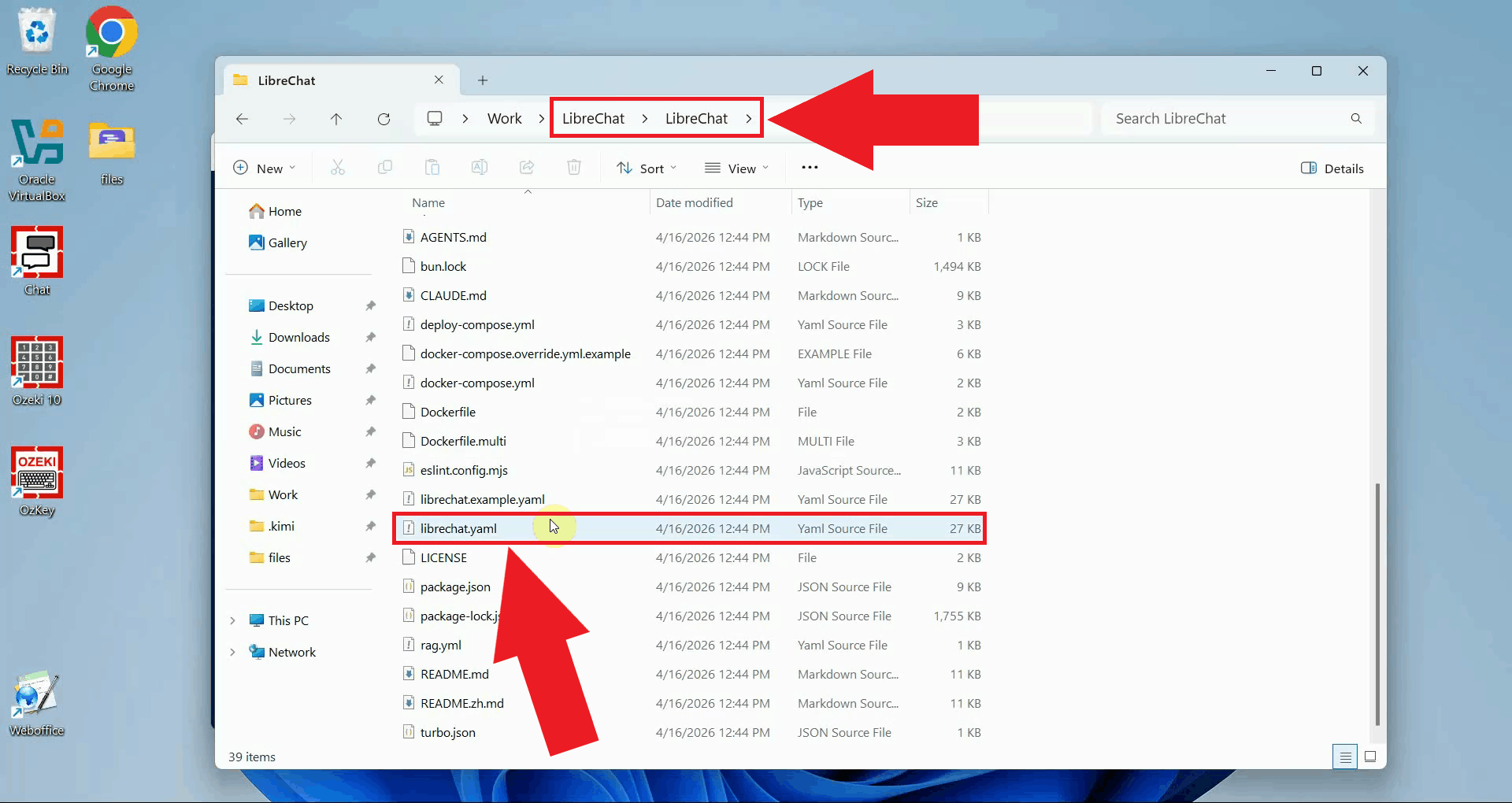 Open librechat config in text editor