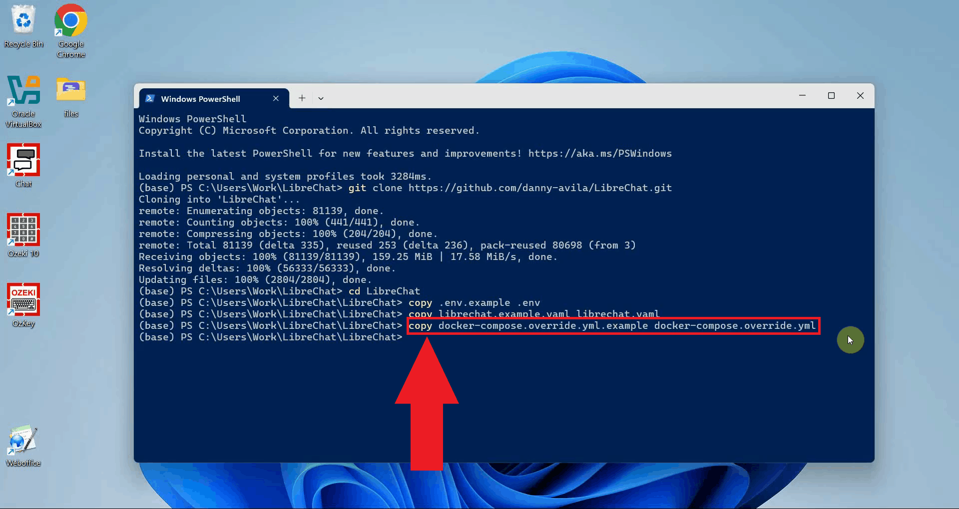 Copy docker-compose override example