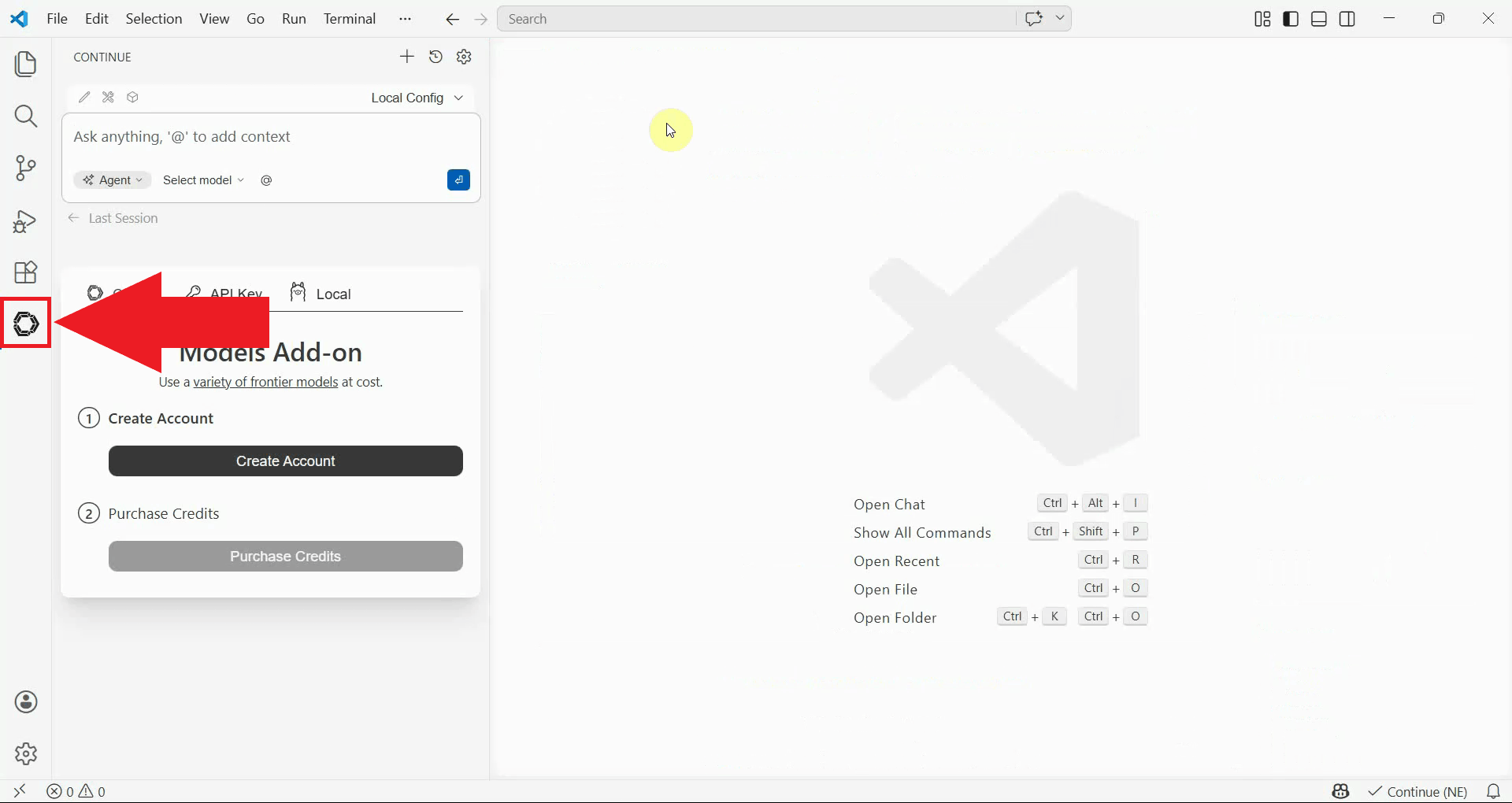 Open Continue from the extensions