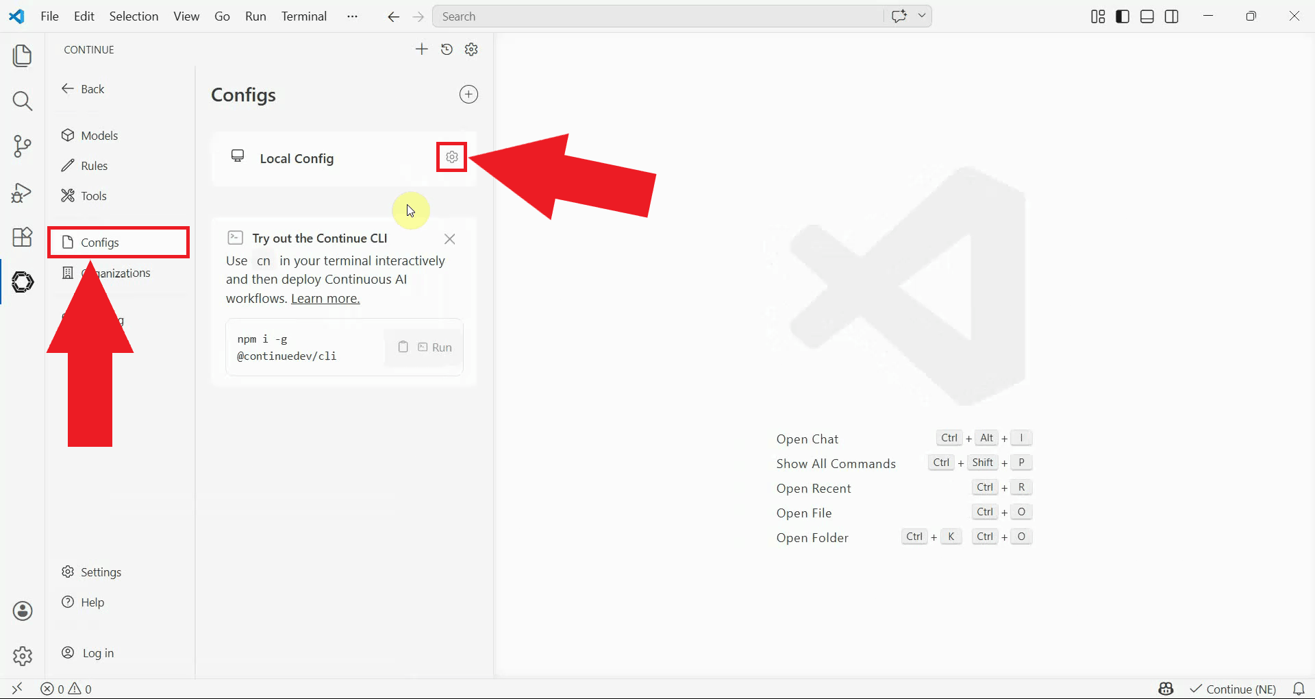 Select configs and open local config