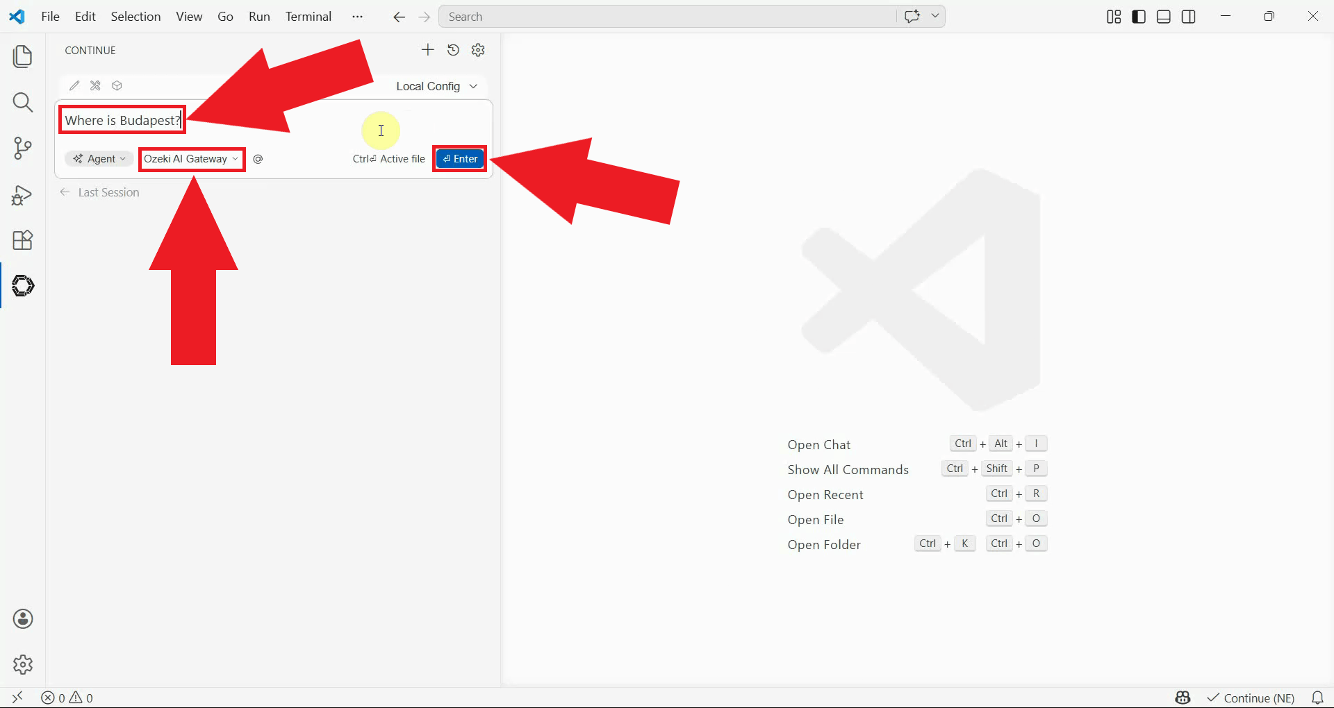 Ensure Ozeki AI Gateway is selected and send a prompt