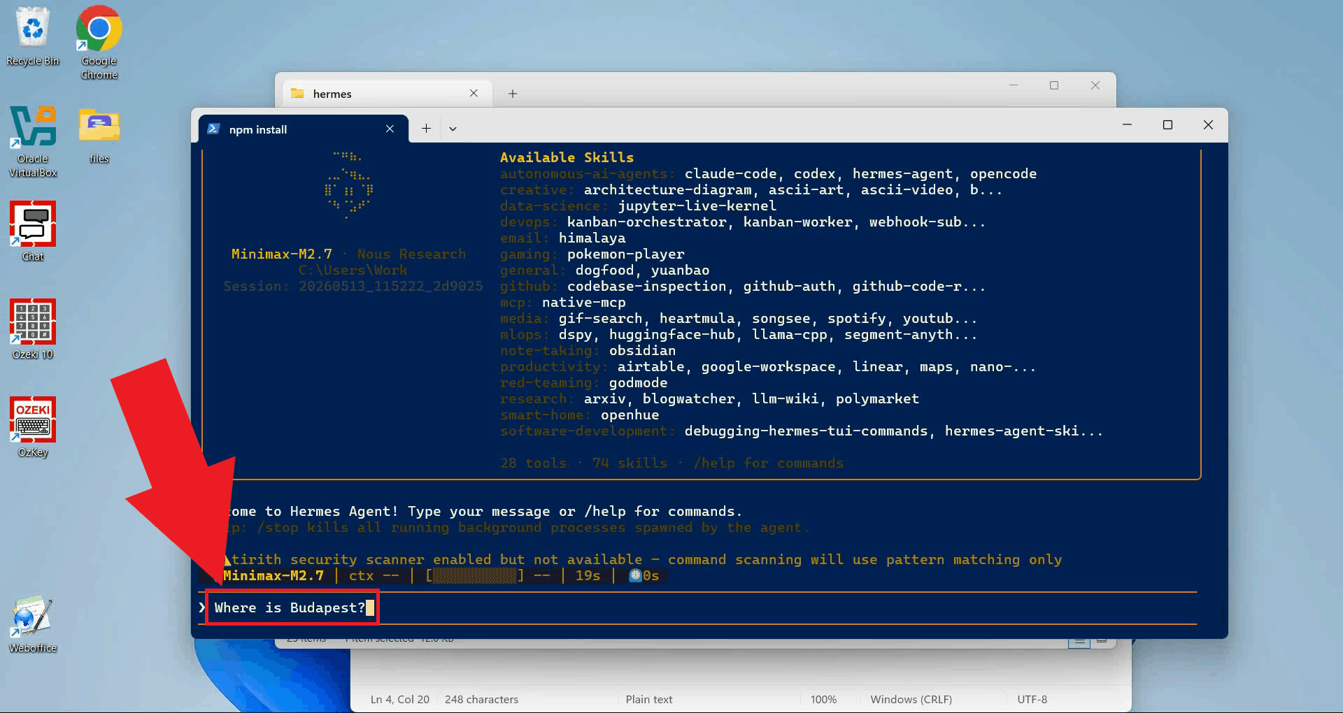 Send the agent a test prompt