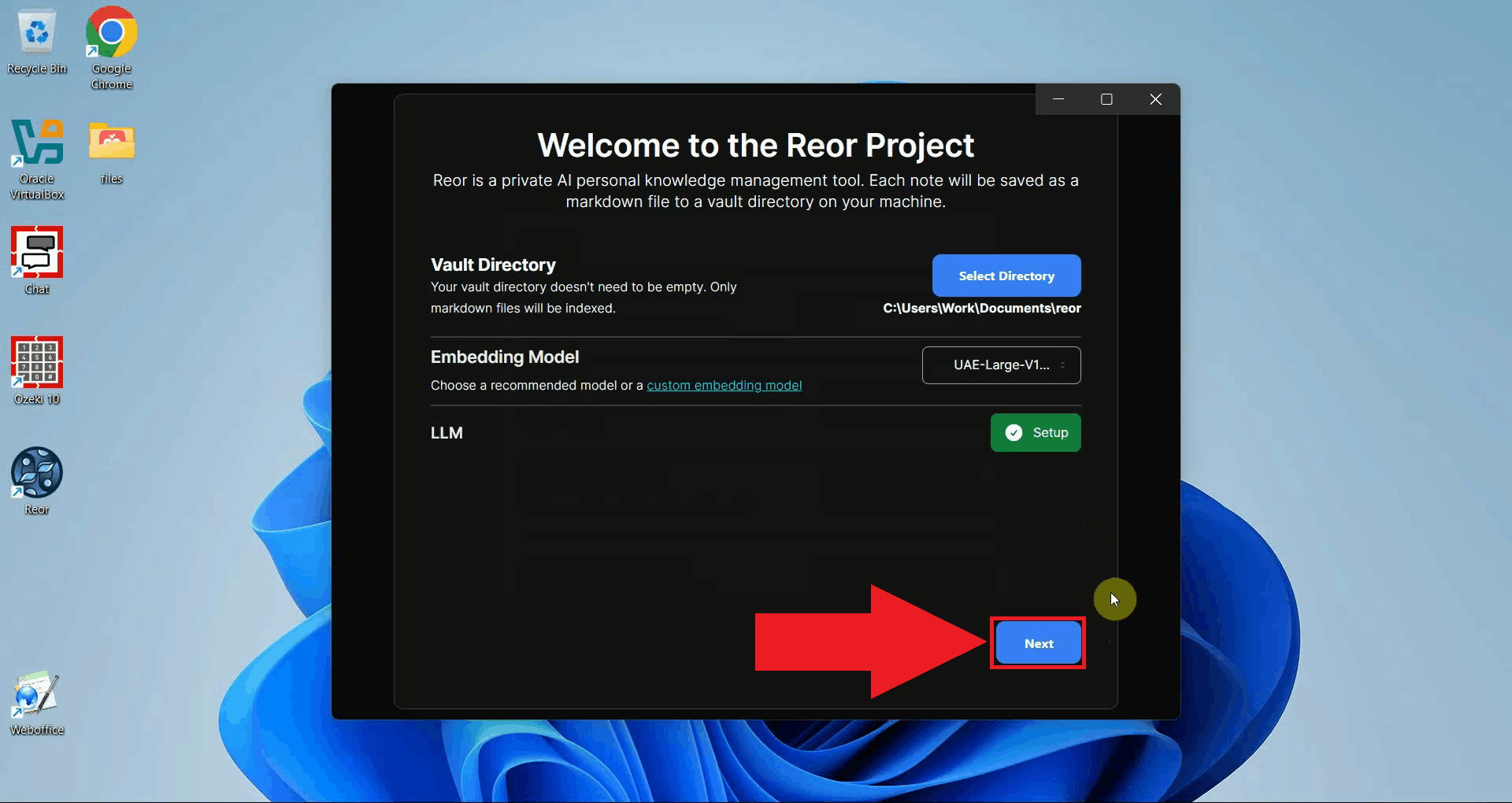 Return to the welcome screen and press Next
