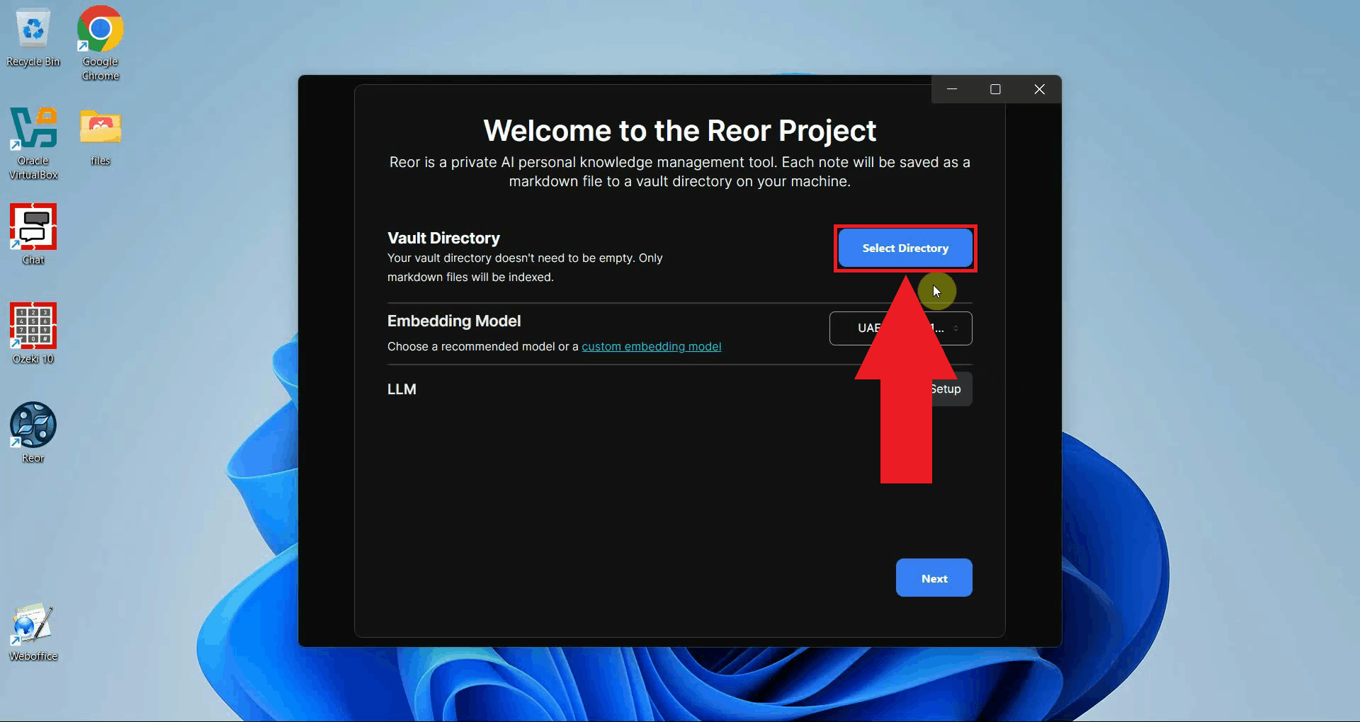Select the vault directory on the welcome screen